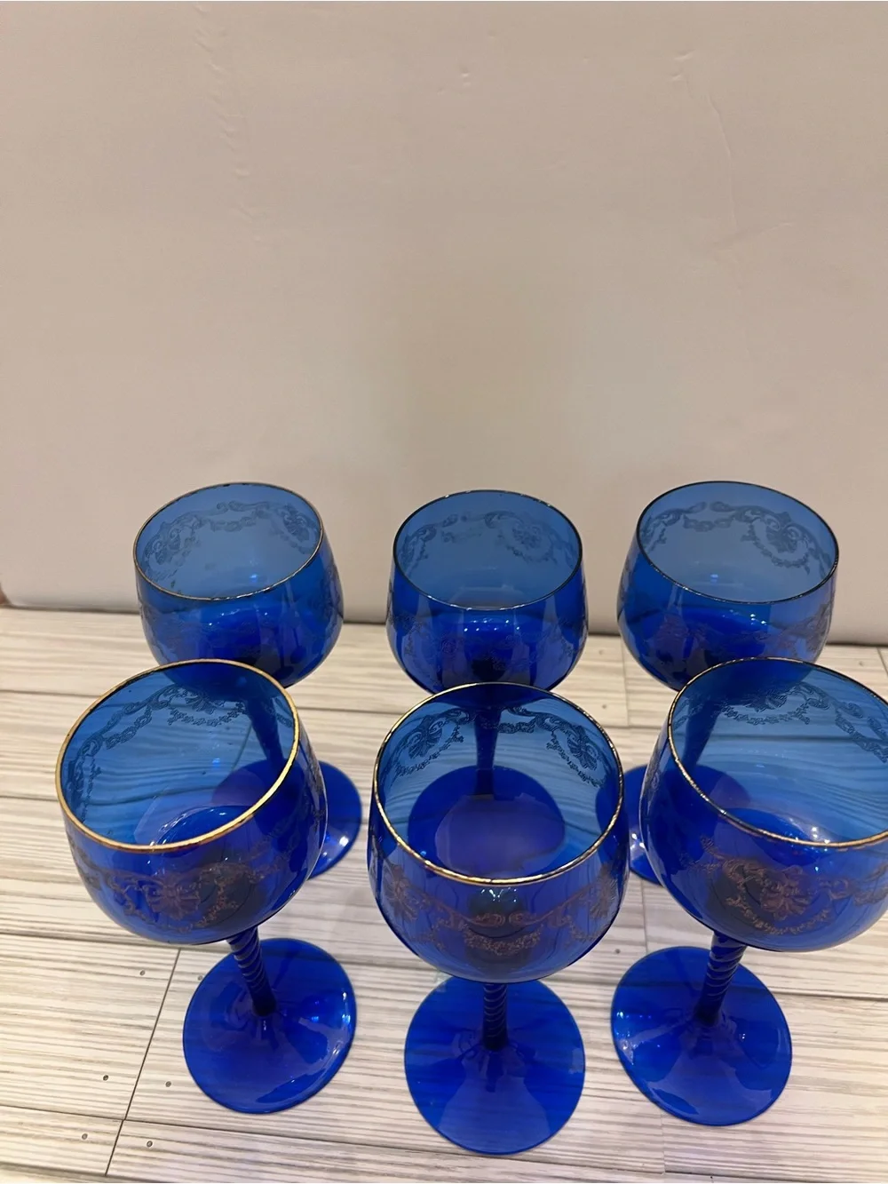 Cobalt Blue Twisted Stem Wine Glasses - Set of 6